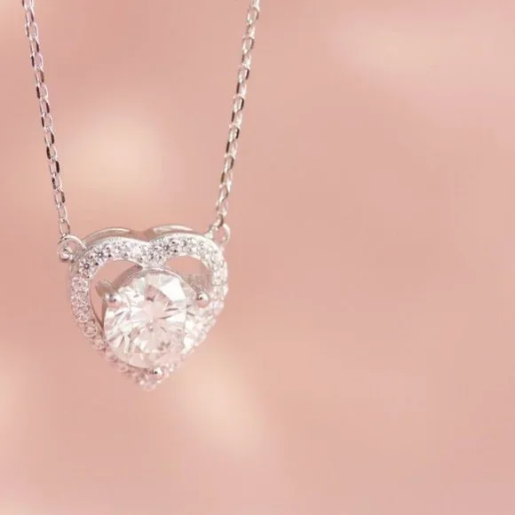 Certified 1ct. t.w.Moissanite Diamond Heart Necklace NEW